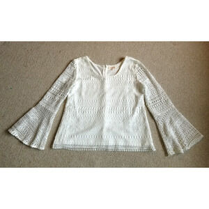 NWOT Womens Top-SOLITAIRE-white crochet lined bell Romantic Coastal Grandma-XL